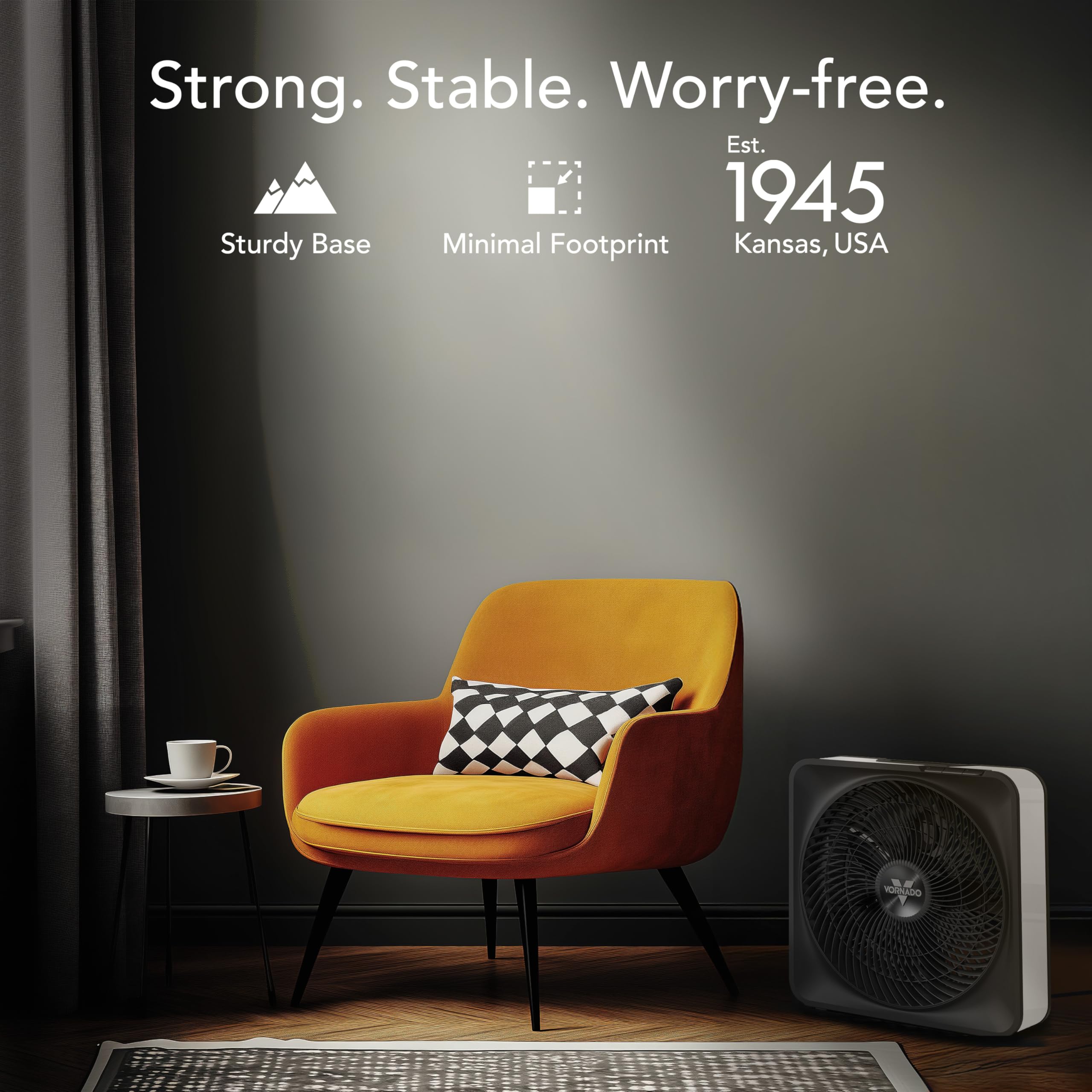 Vornado Model 80 features durable construction for long-lasting use.