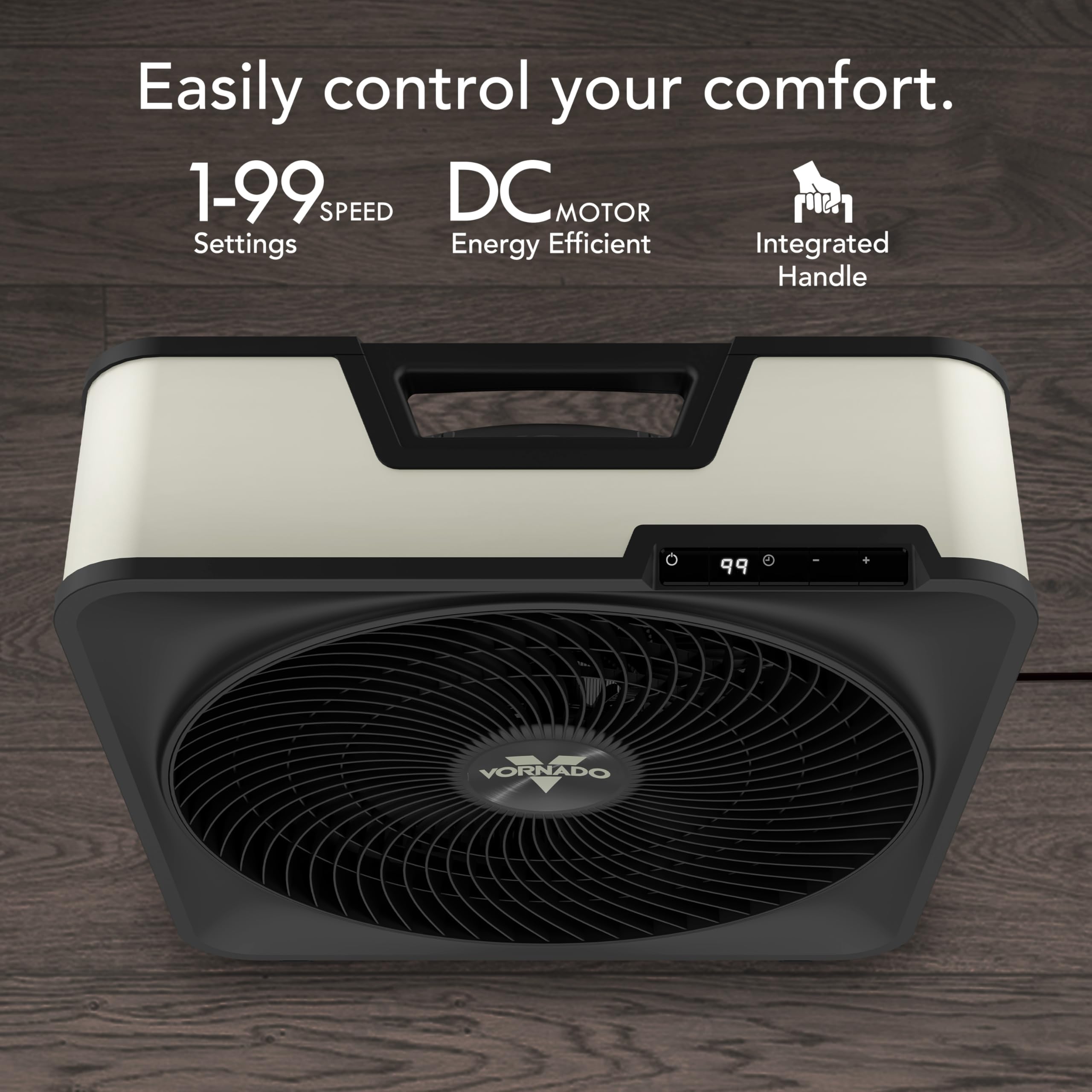 Vornado Model 80X variable-speed control for quiet to powerful cooling.