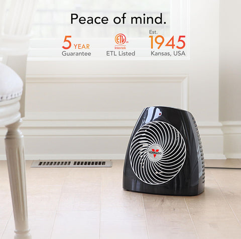 Vornado MVH 2025 thermostat dial and three heat levels for customizable comfort.