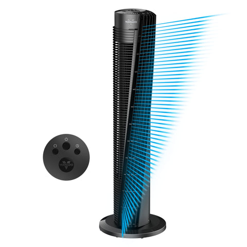 Vornado OSC84 tower fan front view delivering a strong, even breeze across a living space
