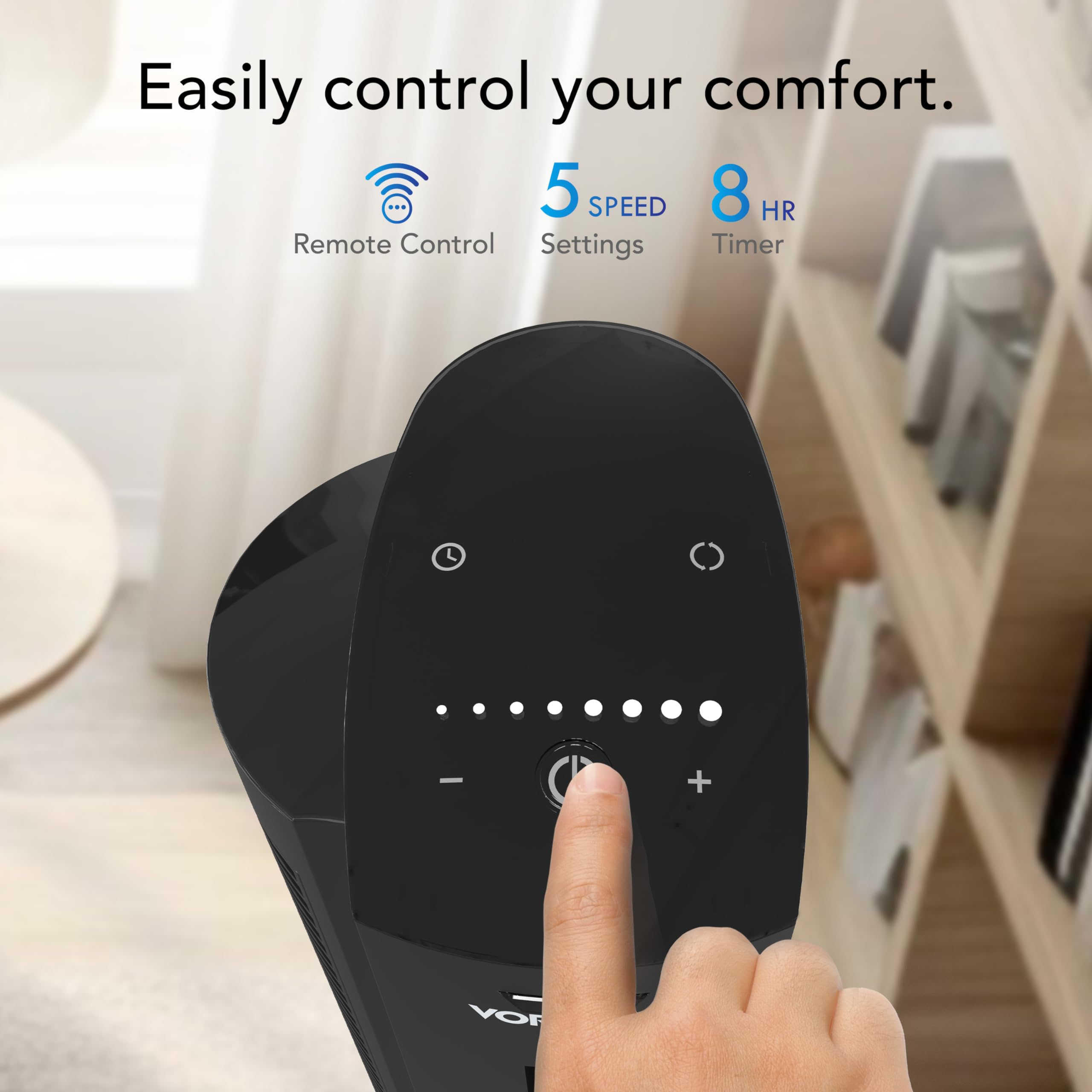 Five-speed controls on the Vornado OZI42 for customized comfort.