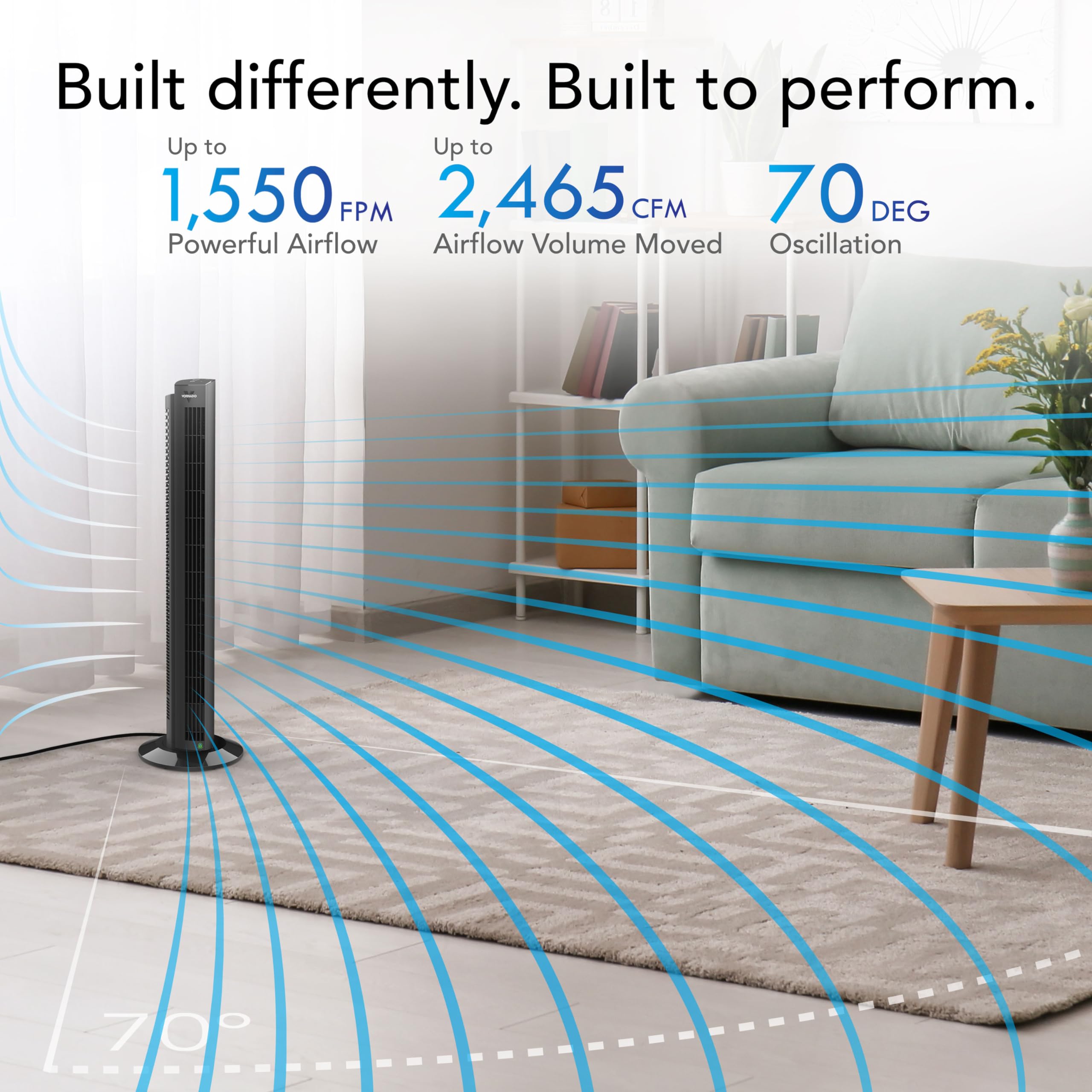 Vornado OZI42DC tower fan timer feature for programmable, energy-conscious comfort.