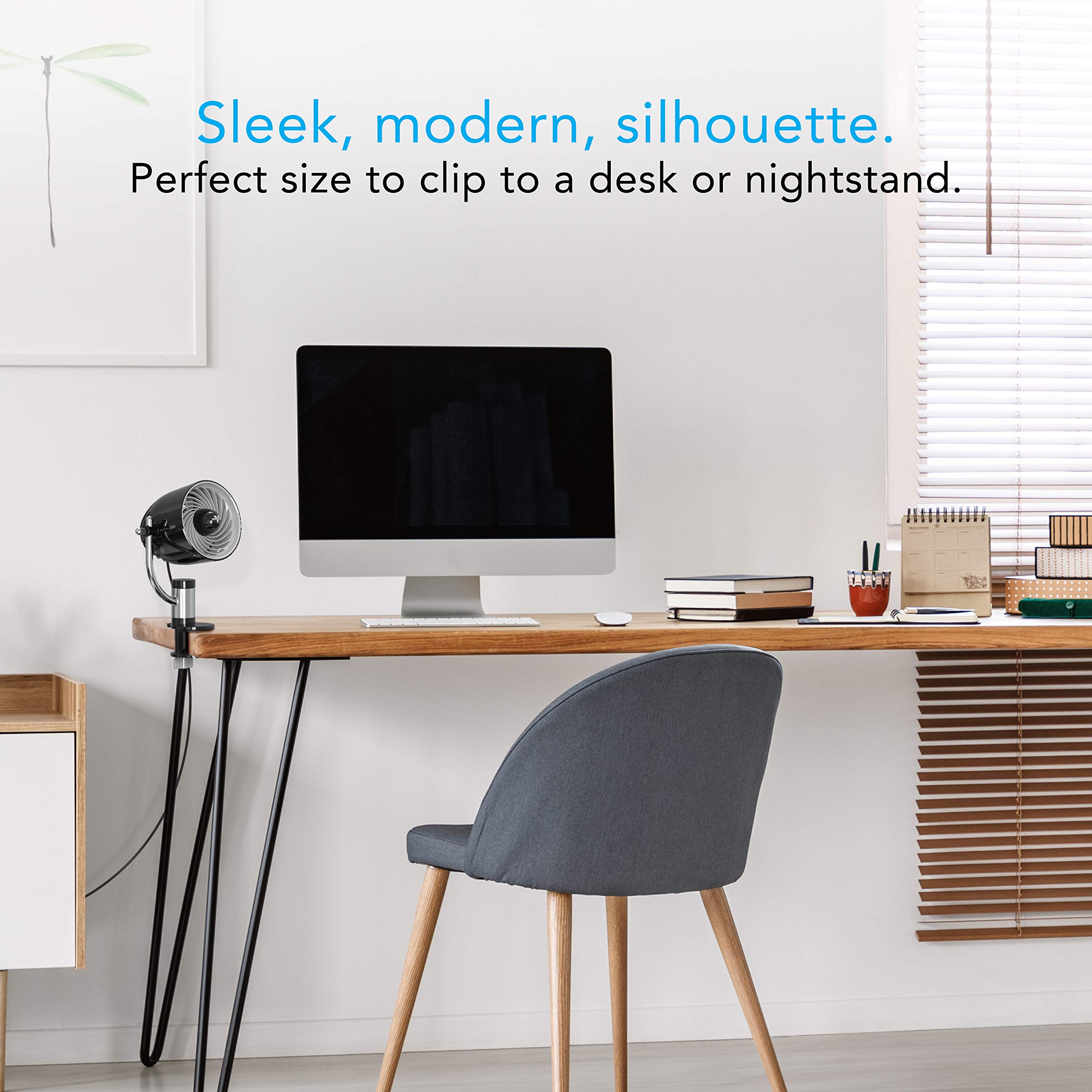 Vornado Pivot Clip on multiple surfaces for secure desk or shelf mounting.