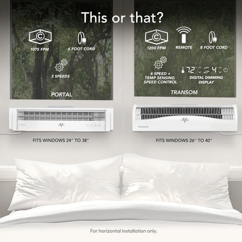 Vornado Portal window fan control panel demonstrates three speeds for quiet, customizable airflow.