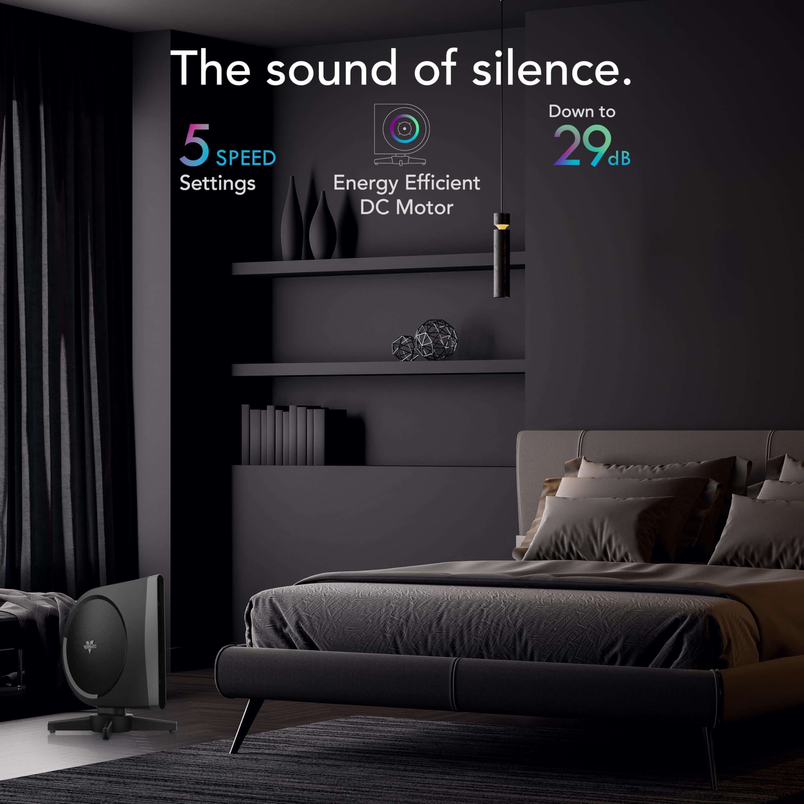 Sleek black design blends with modern décor while delivering strong airflow.