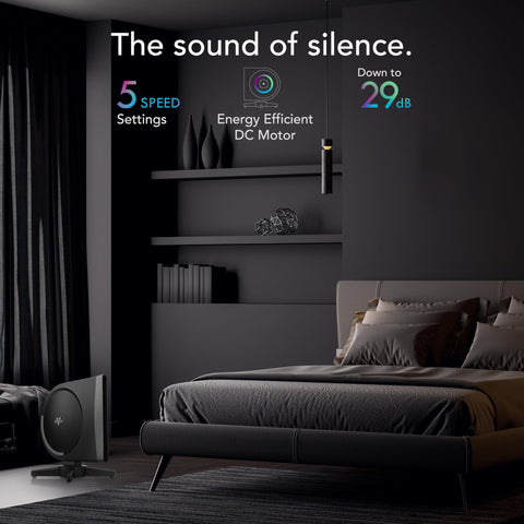Sleek black design blends with modern décor while delivering strong airflow.
