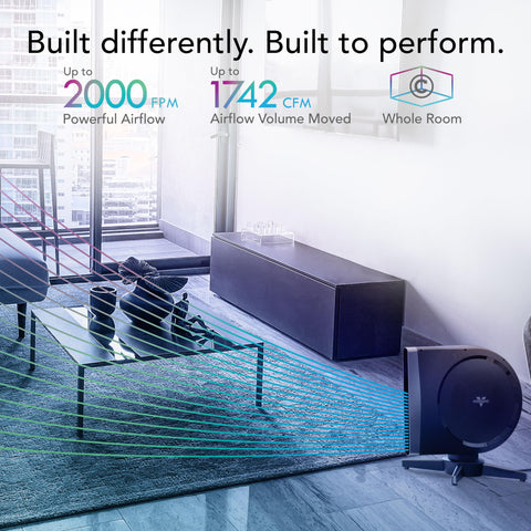 Vertical airflow technology moves air from floor to ceiling for full-room cooling.