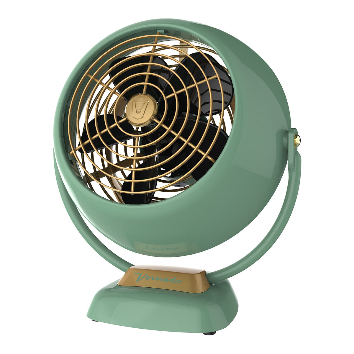 Vornado VFAN Jr green desk fan with compact retro styling for small spaces.