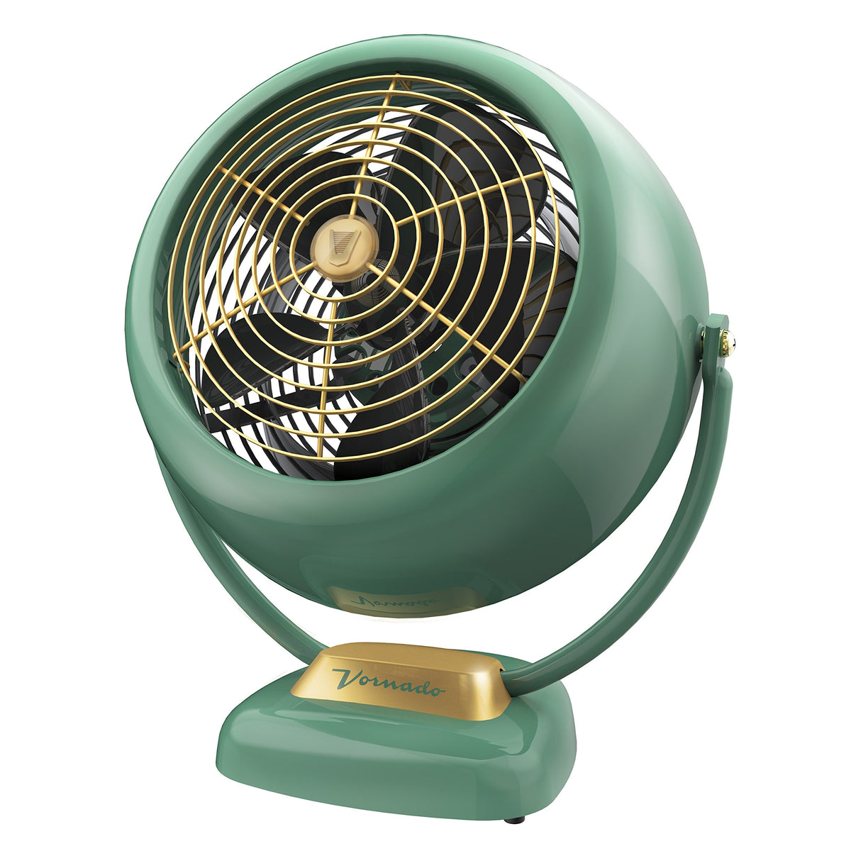 Vornado VFAN Sr. green front view highlights durable metal construction for lasting cooling.
