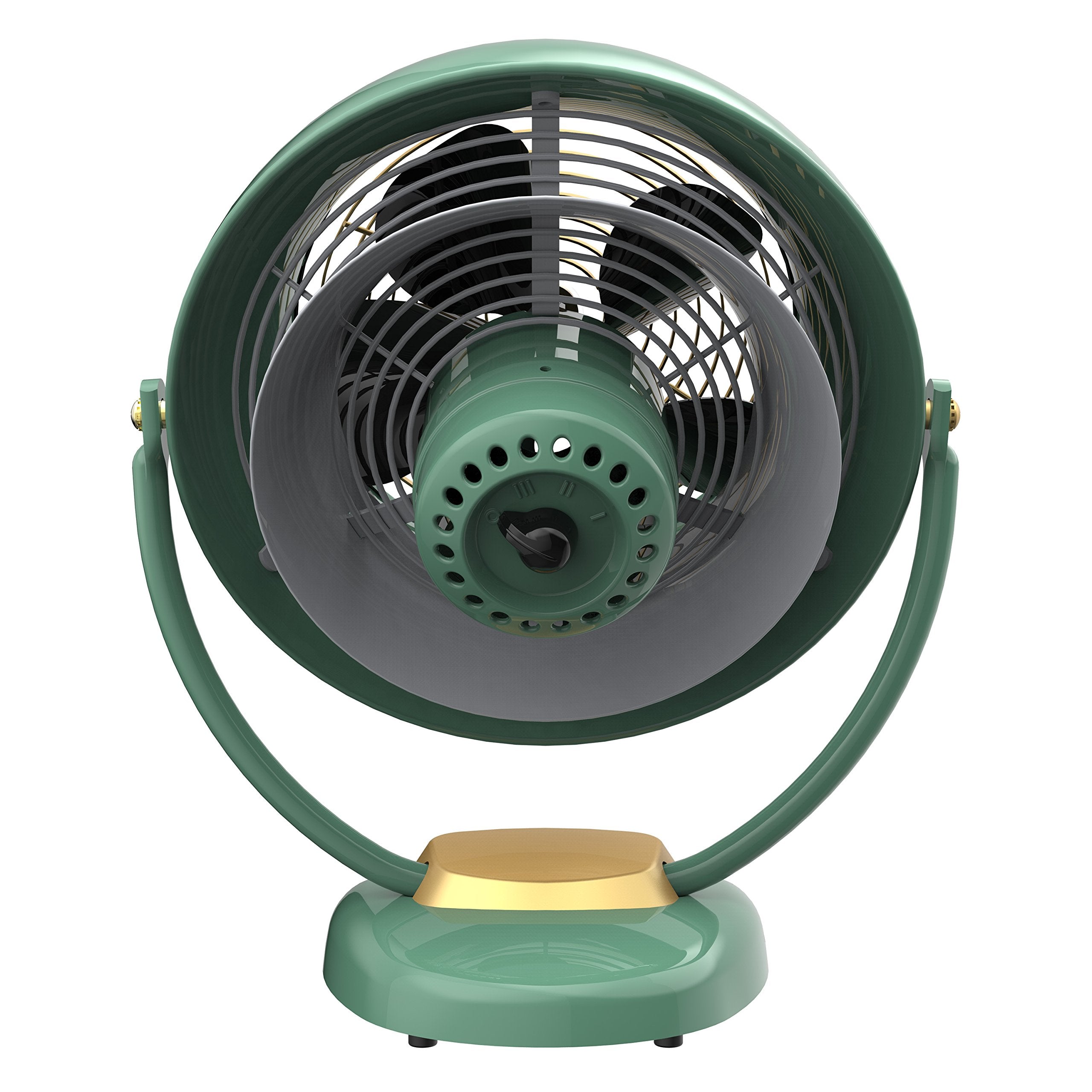 Vornado VFAN Sr. green front view section reveals sturdy metal build.