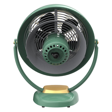 Vornado VFAN Sr. green front view section reveals sturdy metal build.