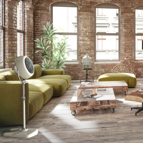 Vornado VFAN Sr pedestal metal-construction emphasizes durability and vintage charm.