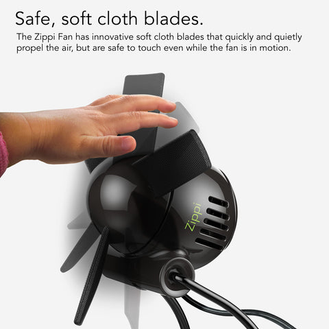 Vornado Zippi soft nylon blades close-up delivering quiet, safe breeze.