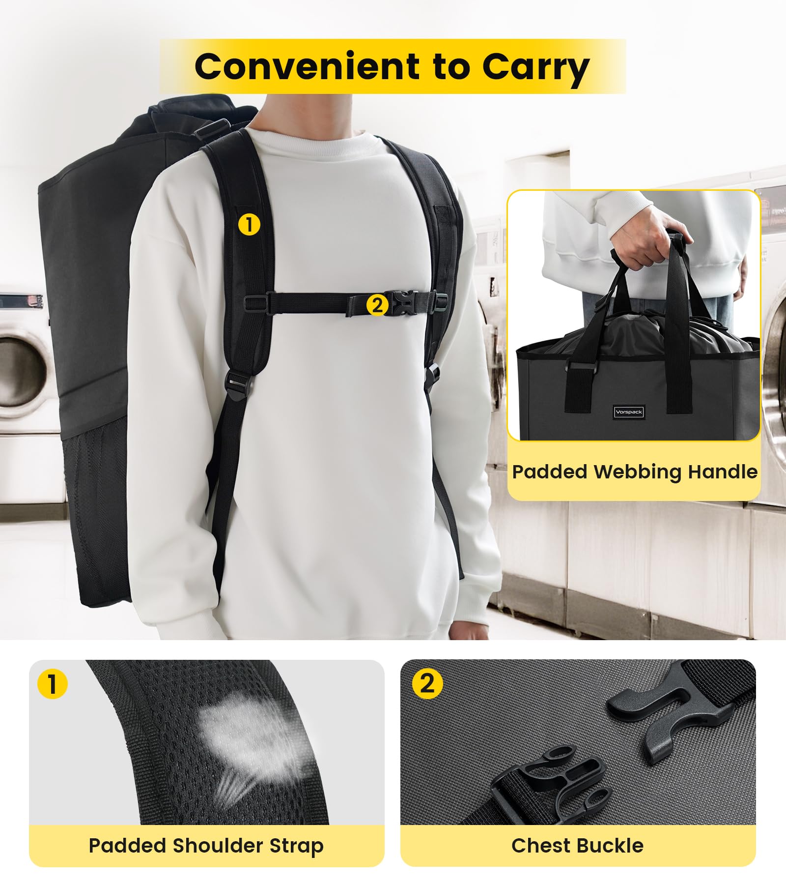 Padded, adjustable shoulder straps on Vorspack reduce shoulder strain during carries.