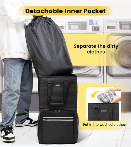 Reflective strip on the Vorspack bag enhances nighttime visibility at the laundromat.