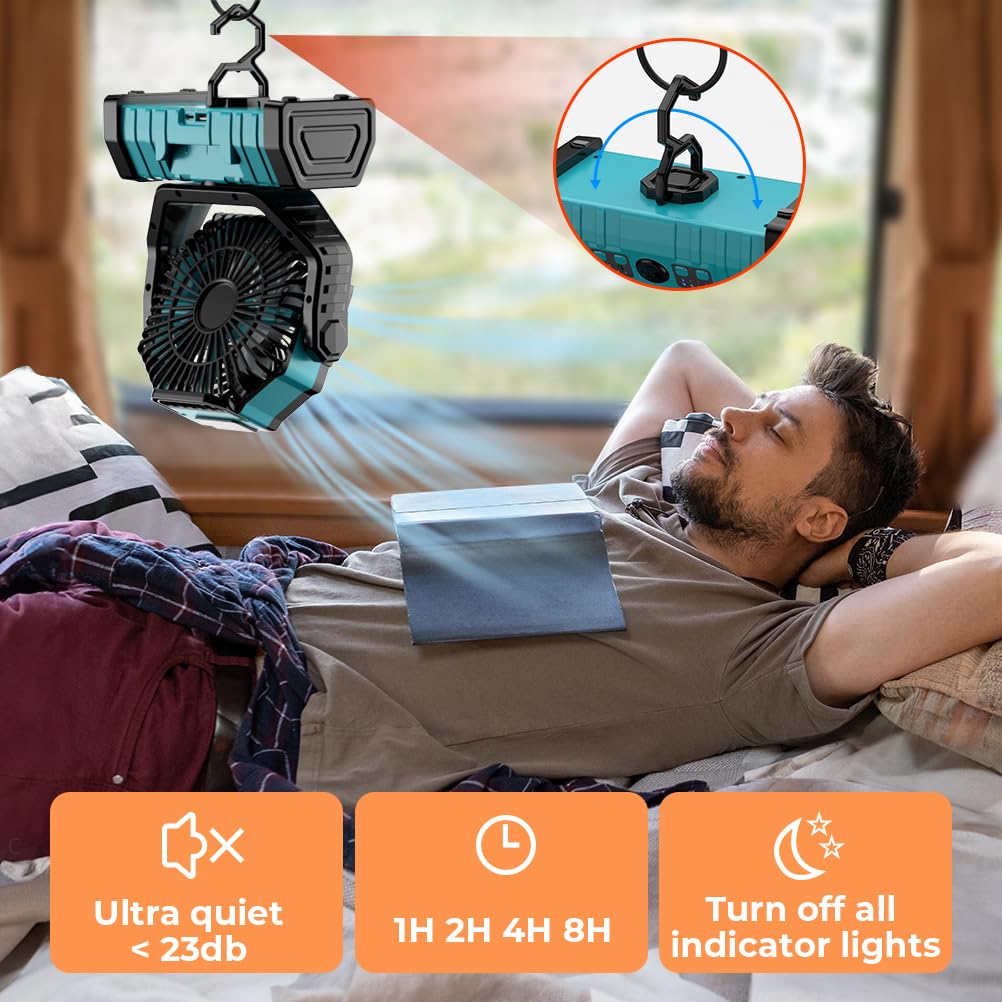 VOSFEEL camping fan with 4-speed control for customizable airflow