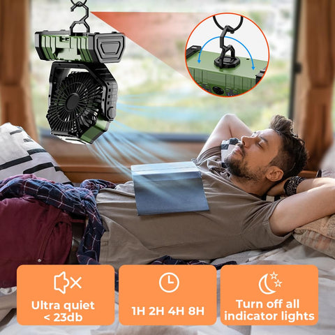 VOSFEEL camping fan hanging hook for tent or branch mounting.