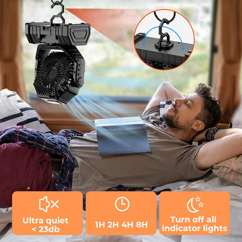 VOSFEEL camping fan remote-control for easy distance adjustments.