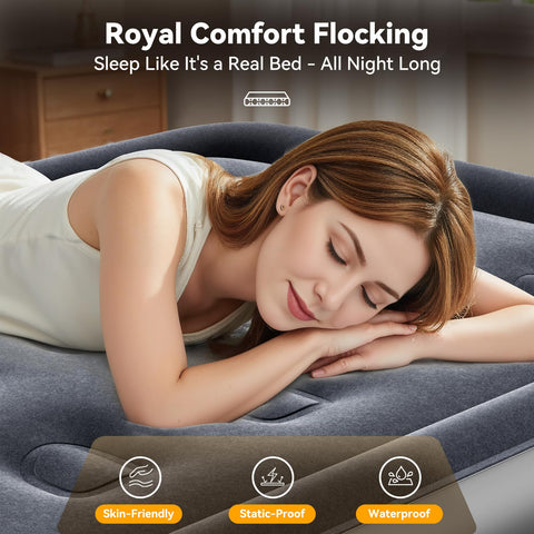 VOSSER royal flocked top with reinforced seams keeps sheets in place.