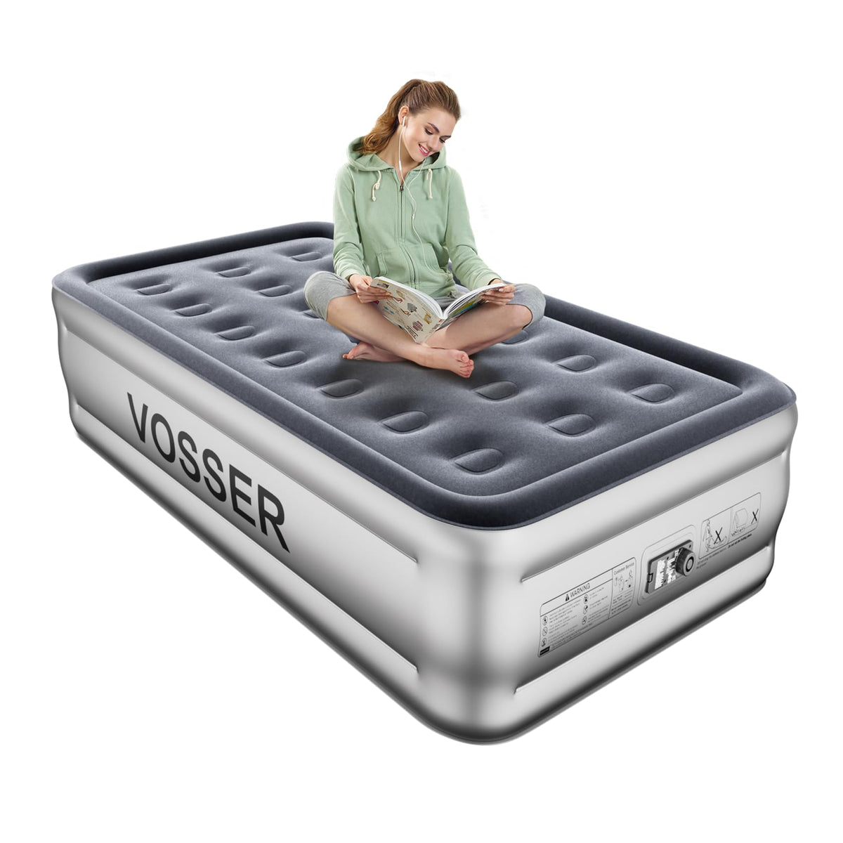 VOSSER Twin Air Mattress with built-in pump for quick setup and comfort.