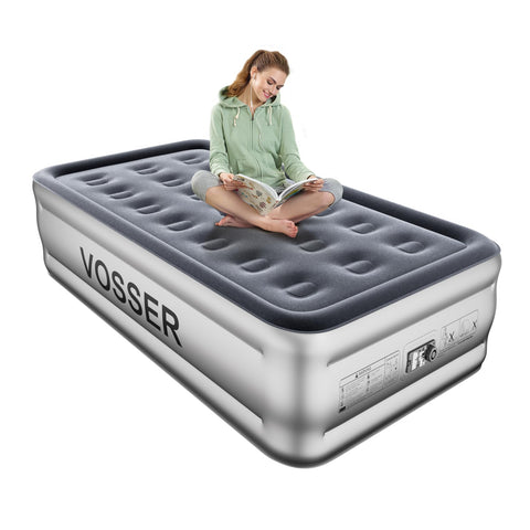 VOSSER Twin Air Mattress with built-in pump for quick setup and comfort.