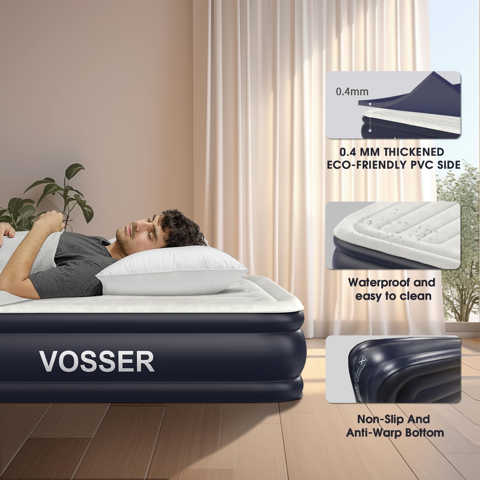 Vosser self-inflating pump in action enables fast, hands-free setup.
