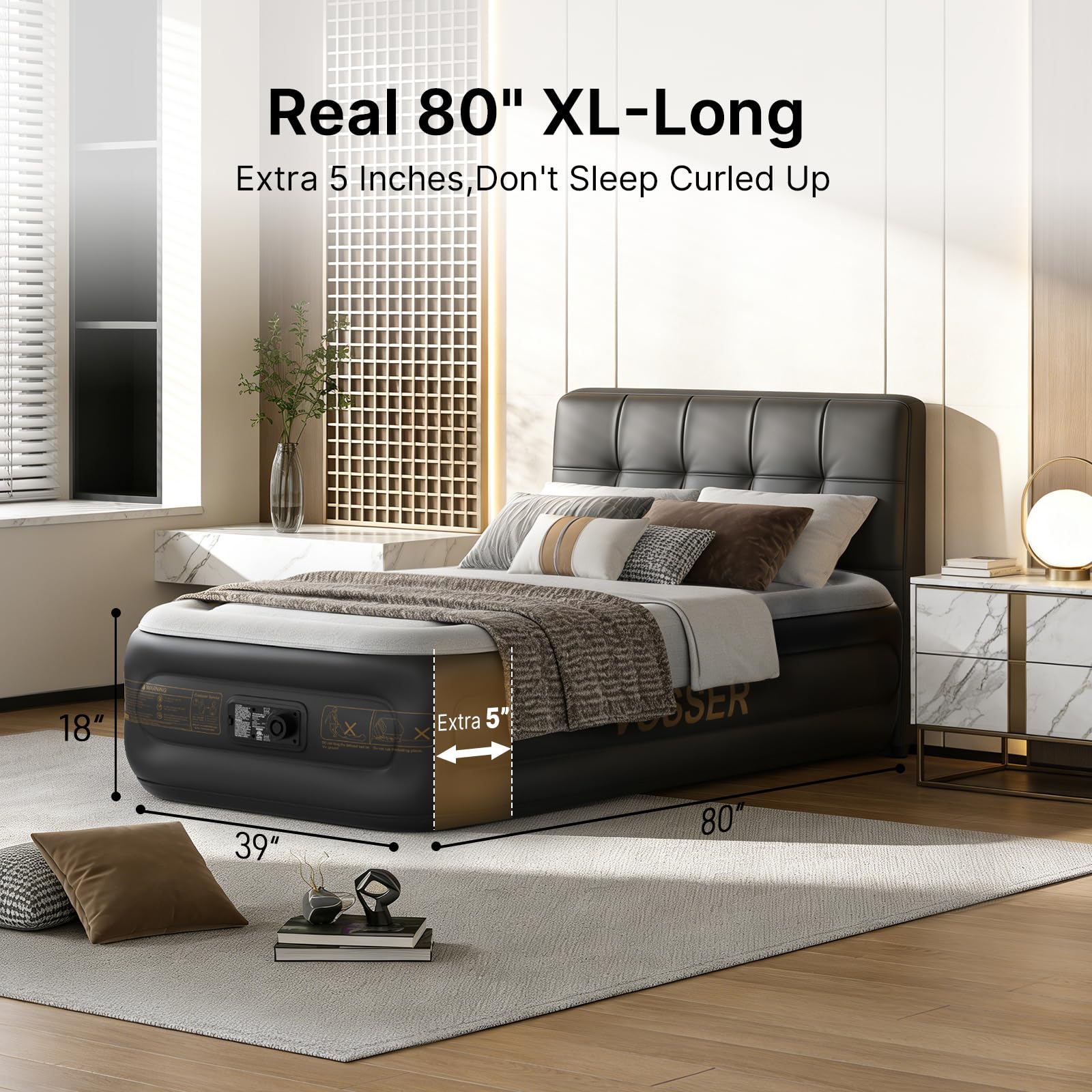 VOSSER Twin Air Mattress 80-inch XL-length offering ample sleeping space.