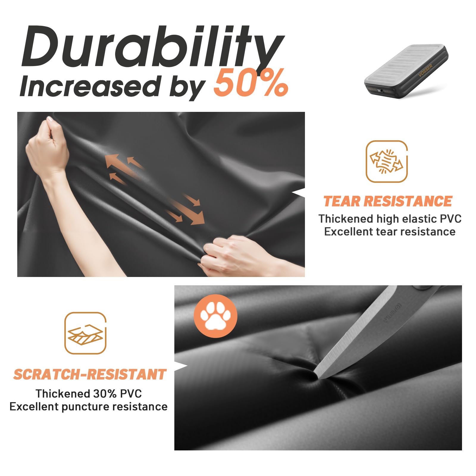 VOSSER Twin Air Mattress anti-slip base keeps the bed steady on various floors.