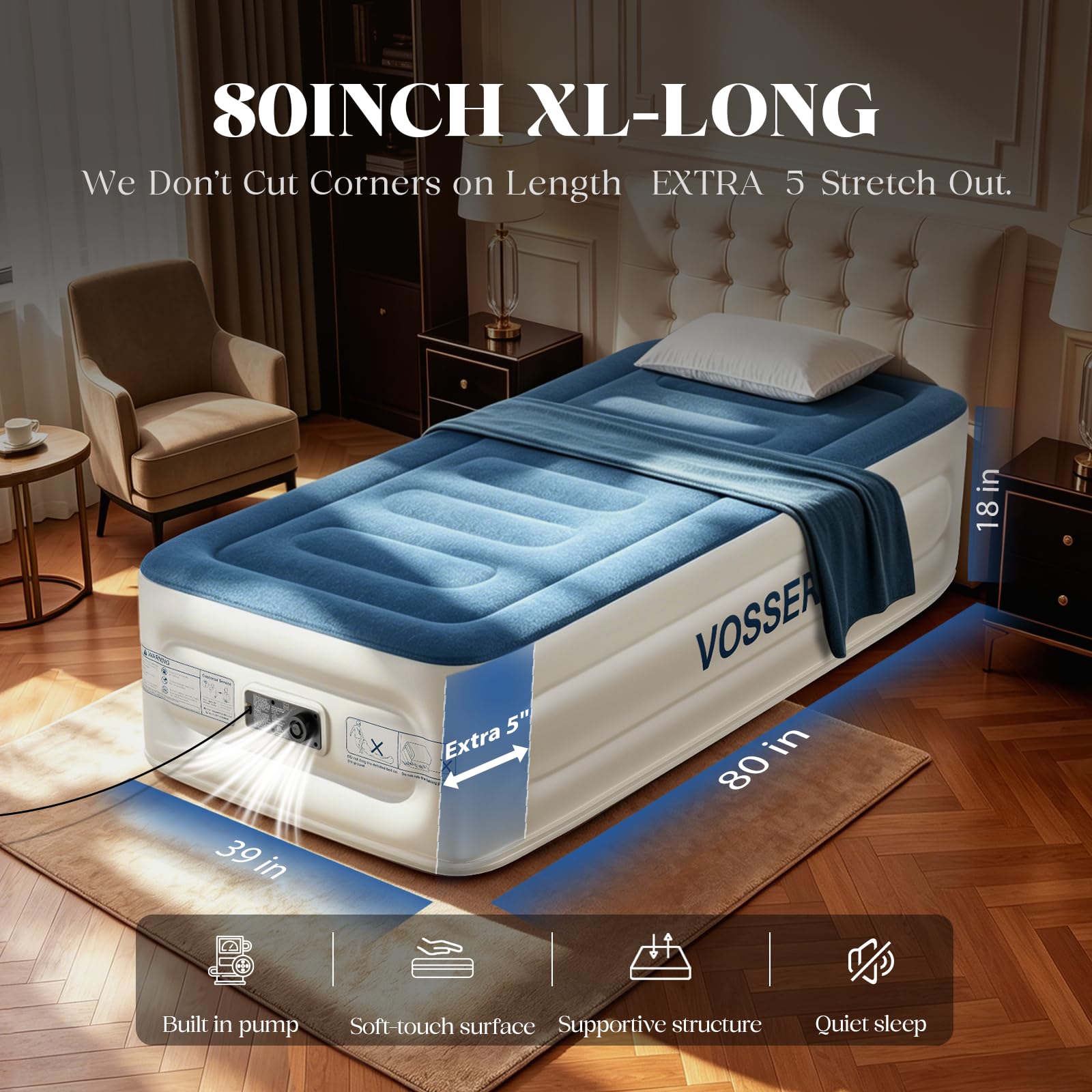 Vosser mattress with patented beam structure for extra stability.
