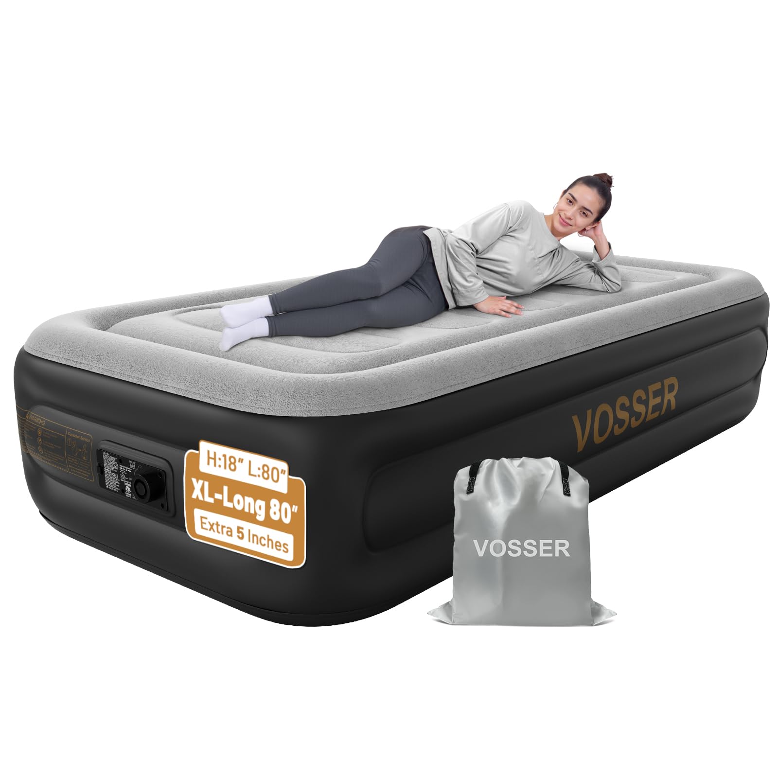 VOSSER Twin Air Mattress with built-in pump for quick setup and convenience.