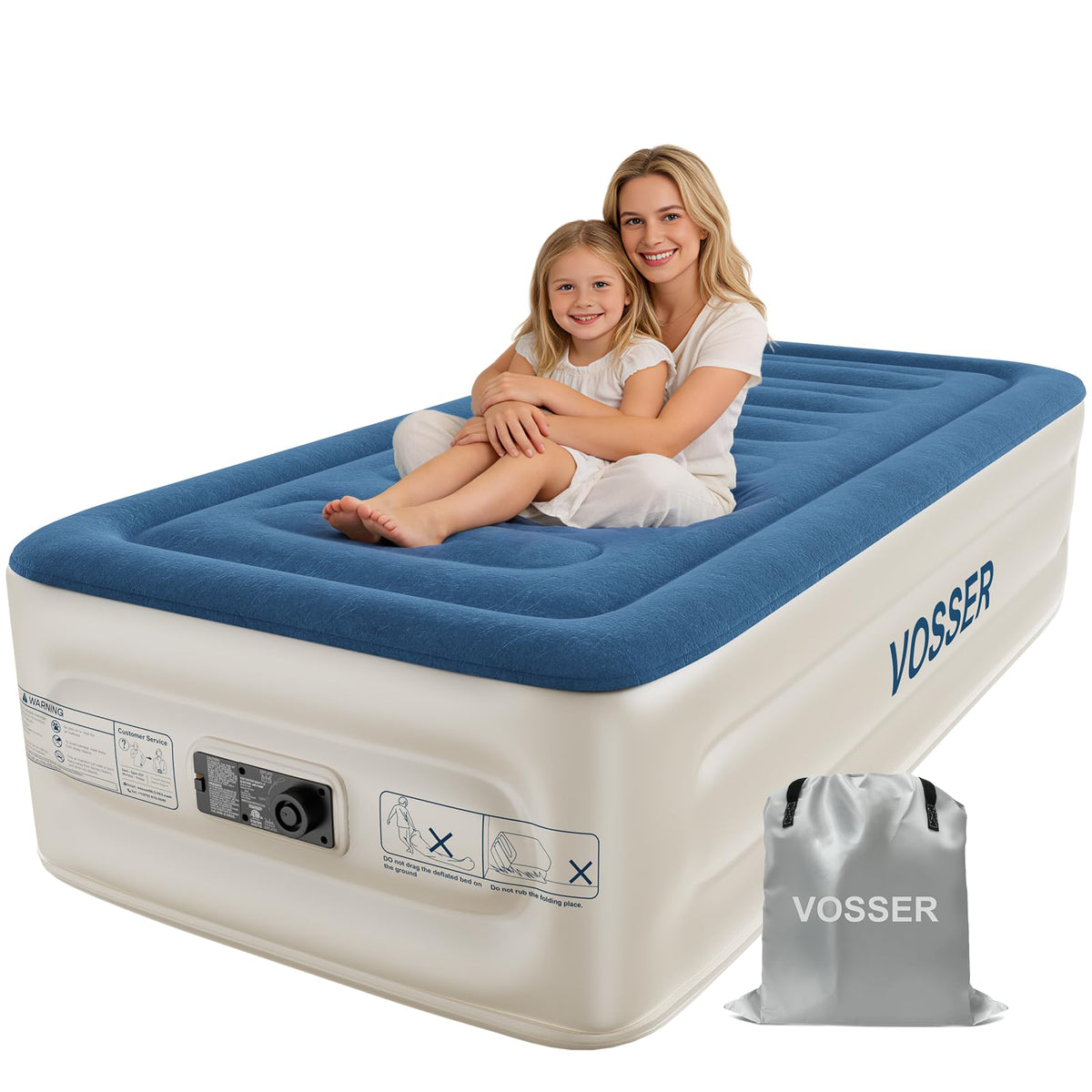 Vosser Twin Air Mattress with flocked top for soft, easy-to-clean comfort.