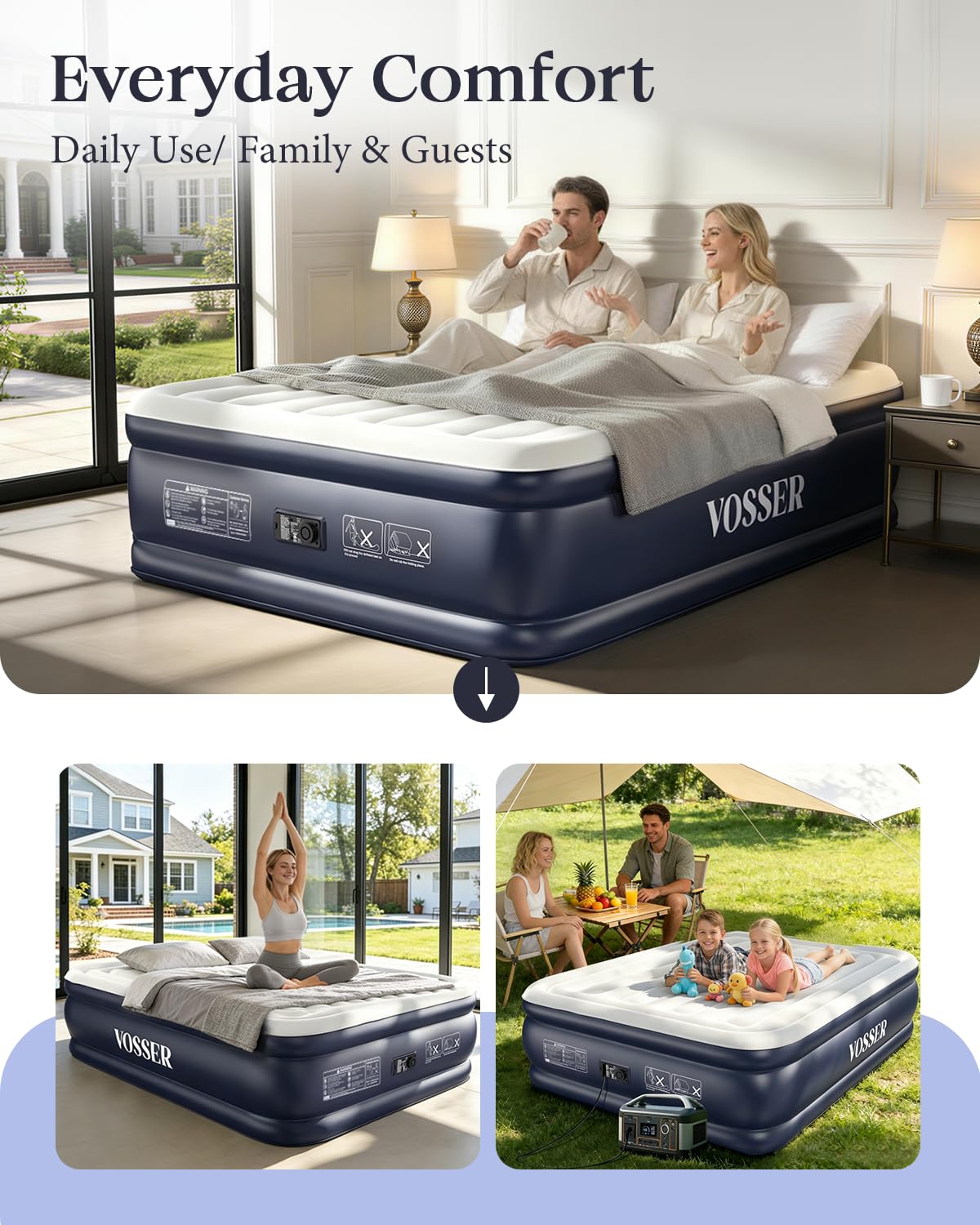 Vosser mattress highlighting a 660 lb weight capacity for versatile sleeping