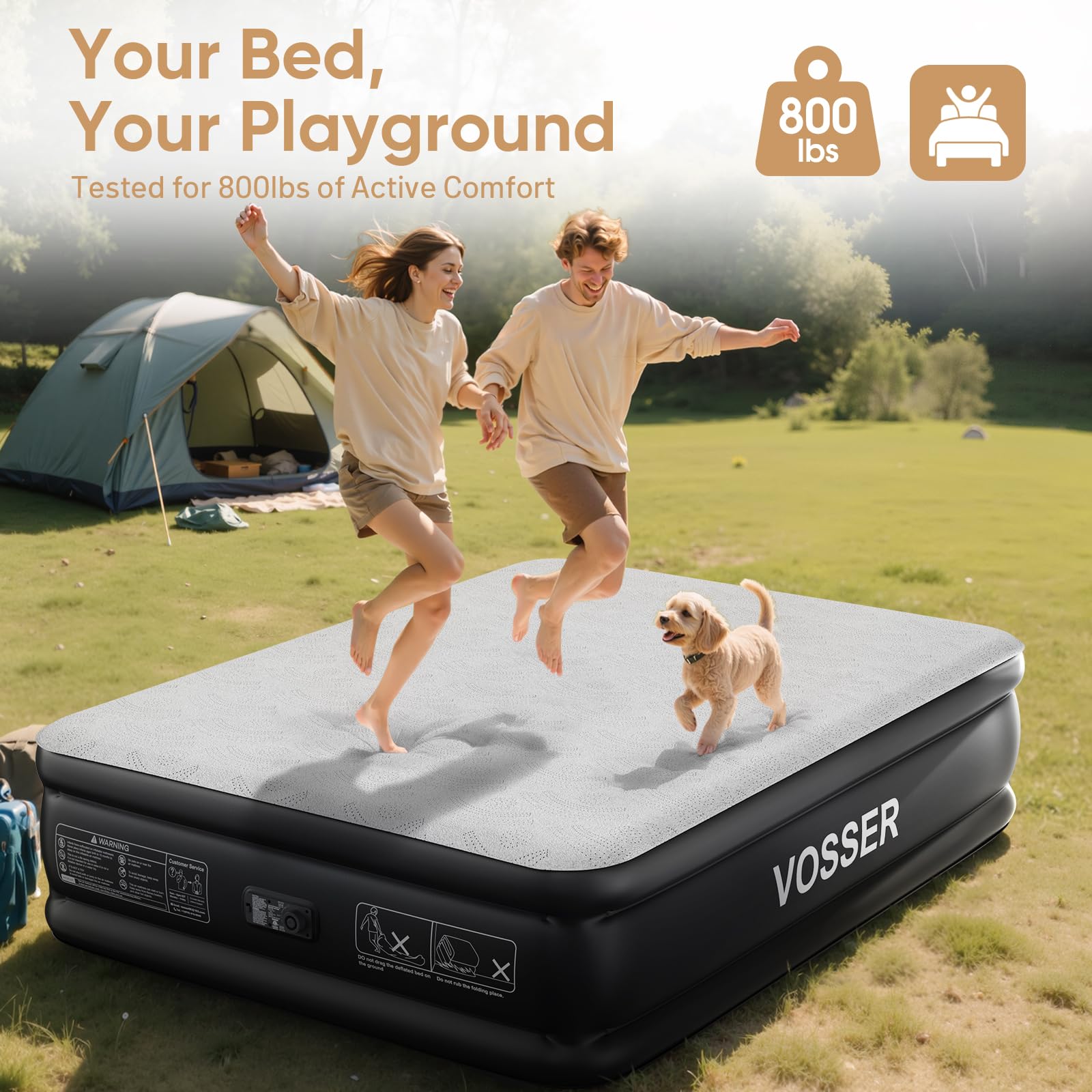 VOSSER supports up to 800 lbs for versatile sleeping arrangements