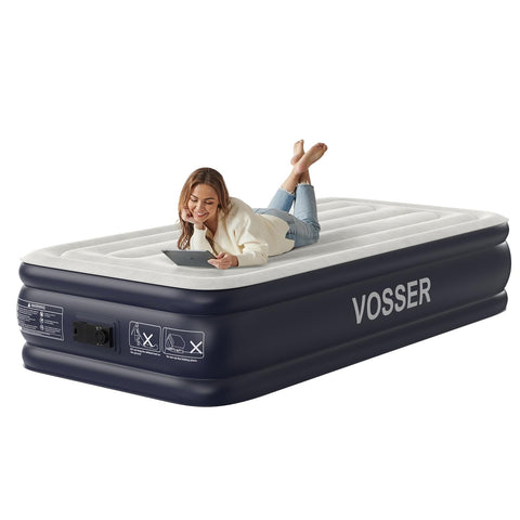 VOSSER Twin XL air mattress with built-in pump for quick inflation.