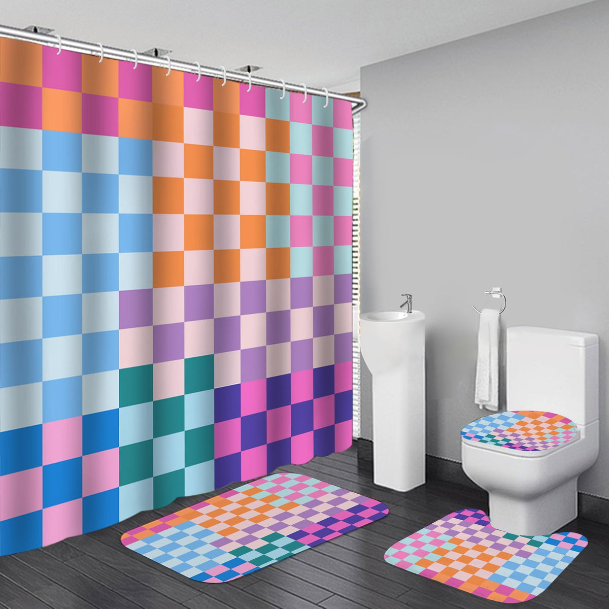 Vostolaiv checkered shower curtain adds vibrant retro style and reliable water containment.