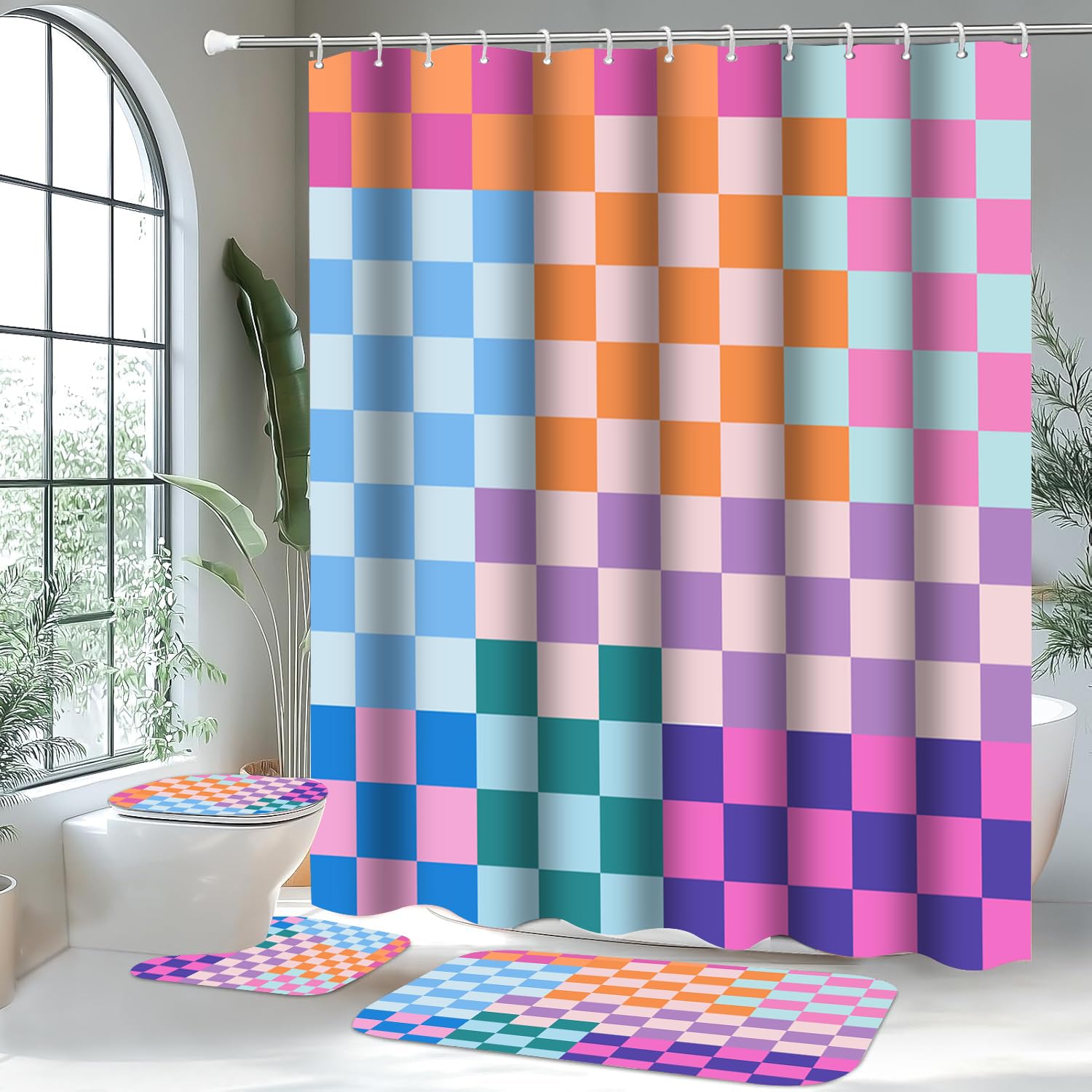 Vostolaiv U-shaped toilet mat fits snugly for tidy bathroom look.