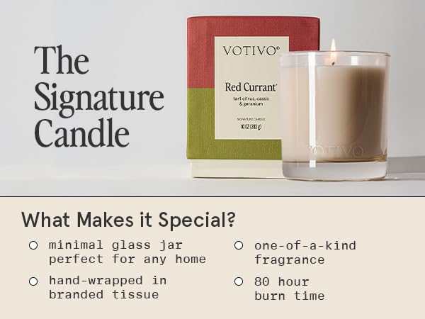 Votivo Red Currant candle in gift box ready for gifting occasions.