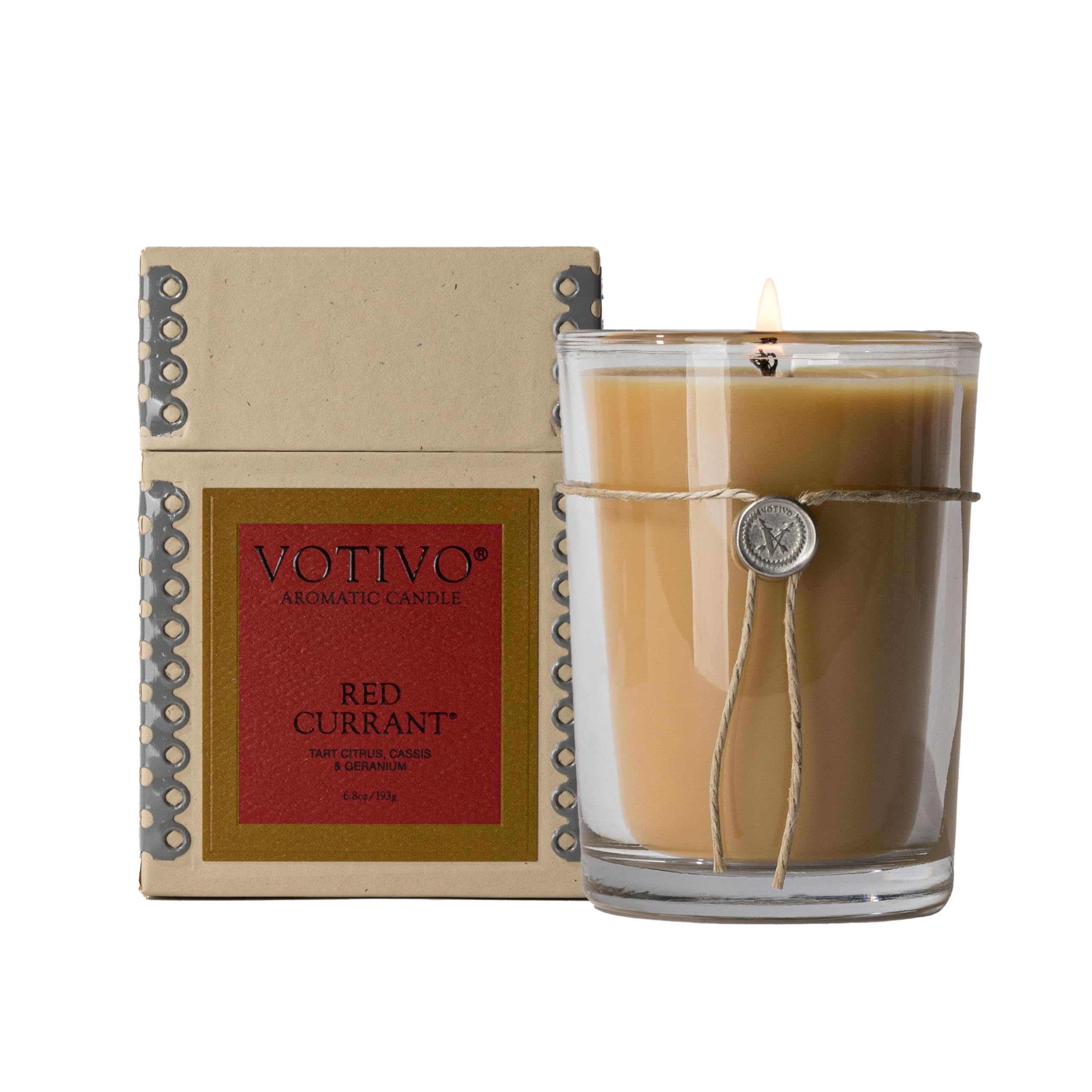 Votivo Red Currant candle 6.8 oz jar for long-lasting home fragrance.