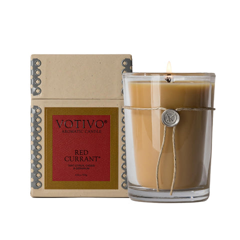 Votivo Red Currant candle 6.8 oz jar for long-lasting home fragrance.