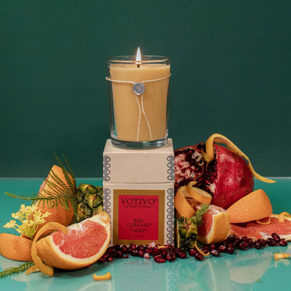 Votivo Red Currant gift-ready box showcases luxe presentation.