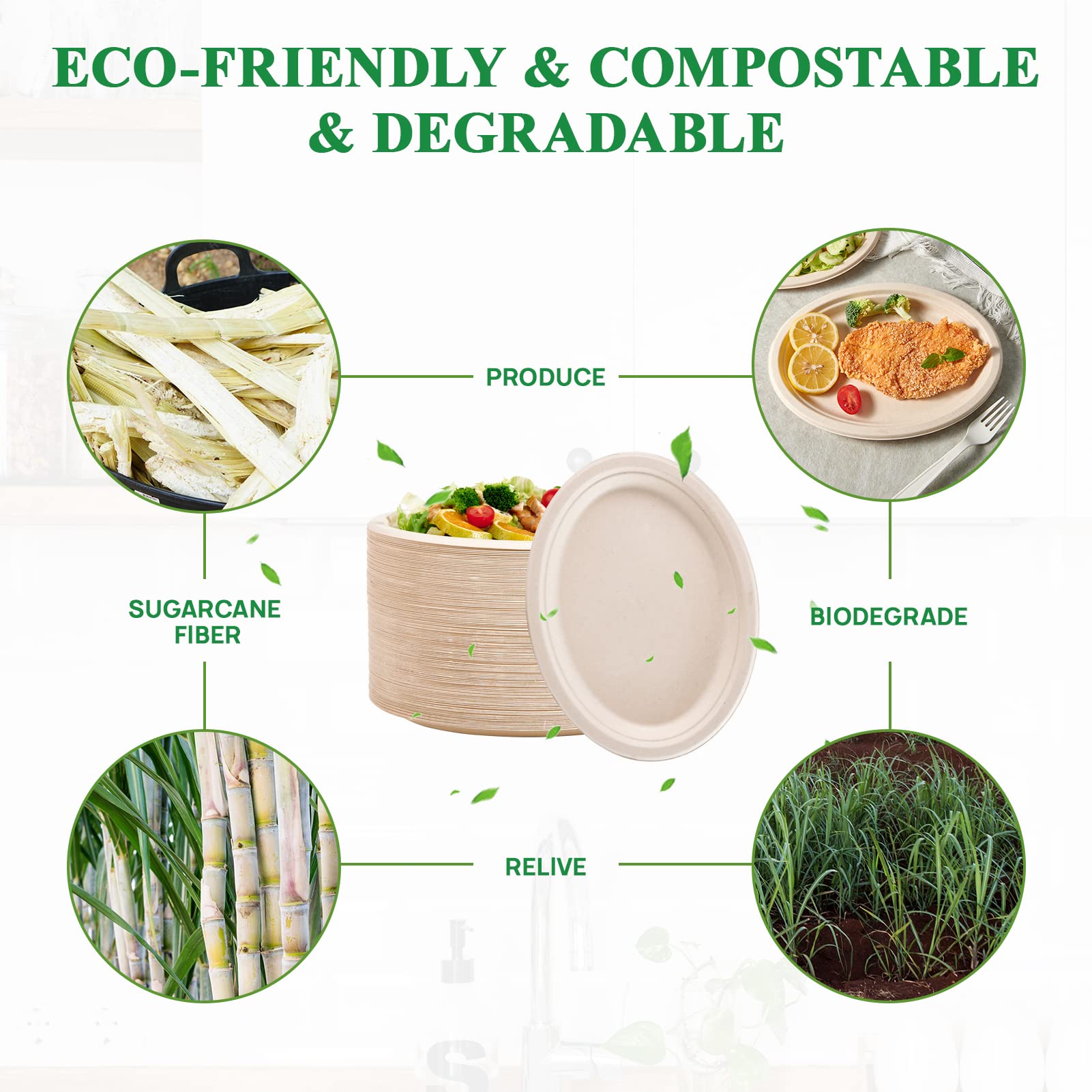 Closeup of Vplus bagasse sugarcane fiber plates emphasizing sustainable material
