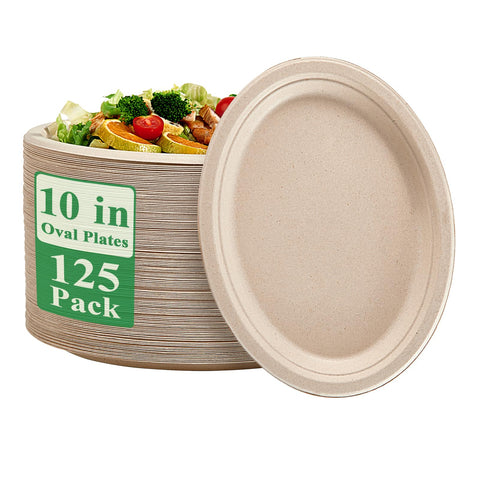 Vplus 10 inch compostable oval plates top view highlighting eco friendly design