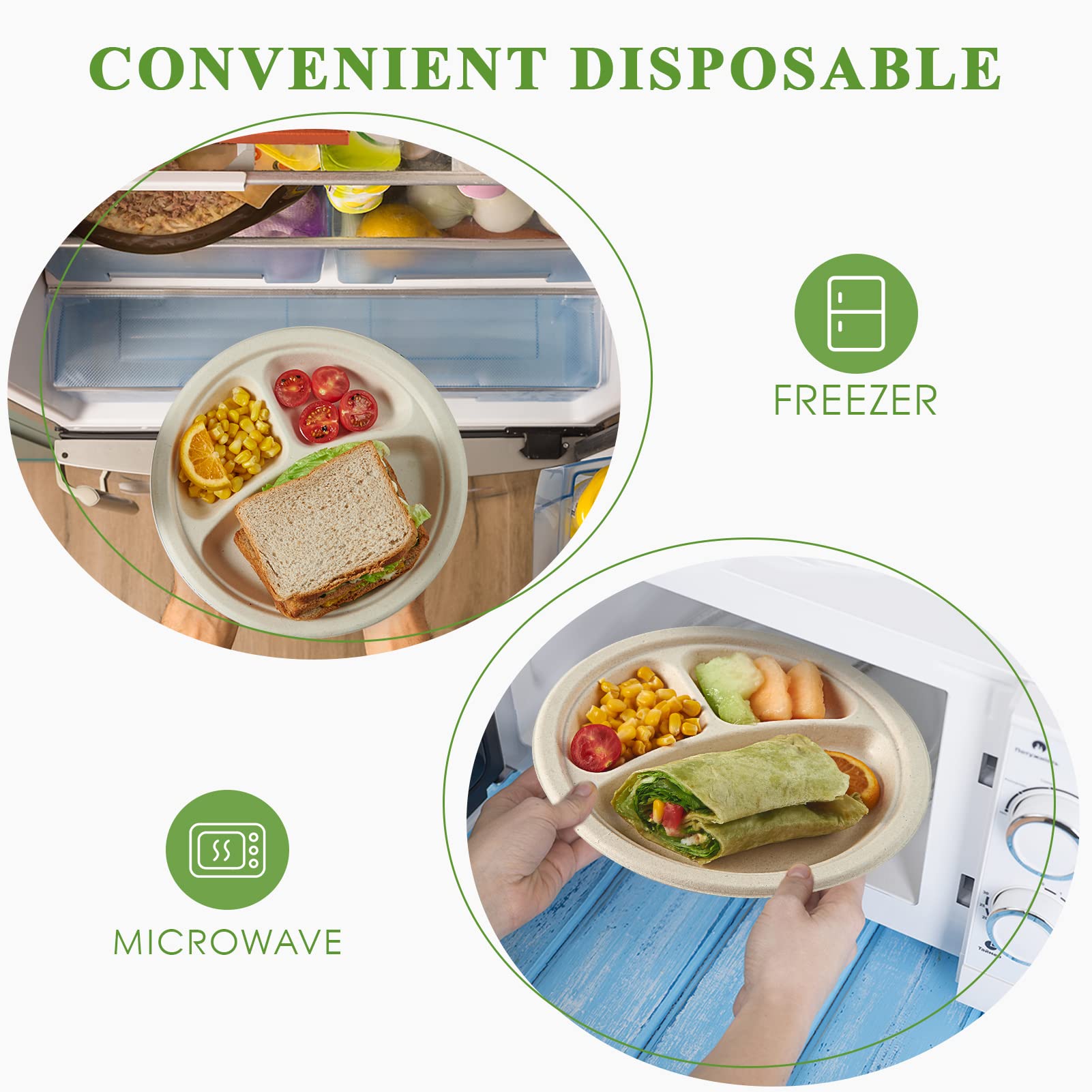 Vplus dinner plates 3 compartment design keeps sauces separate during meals