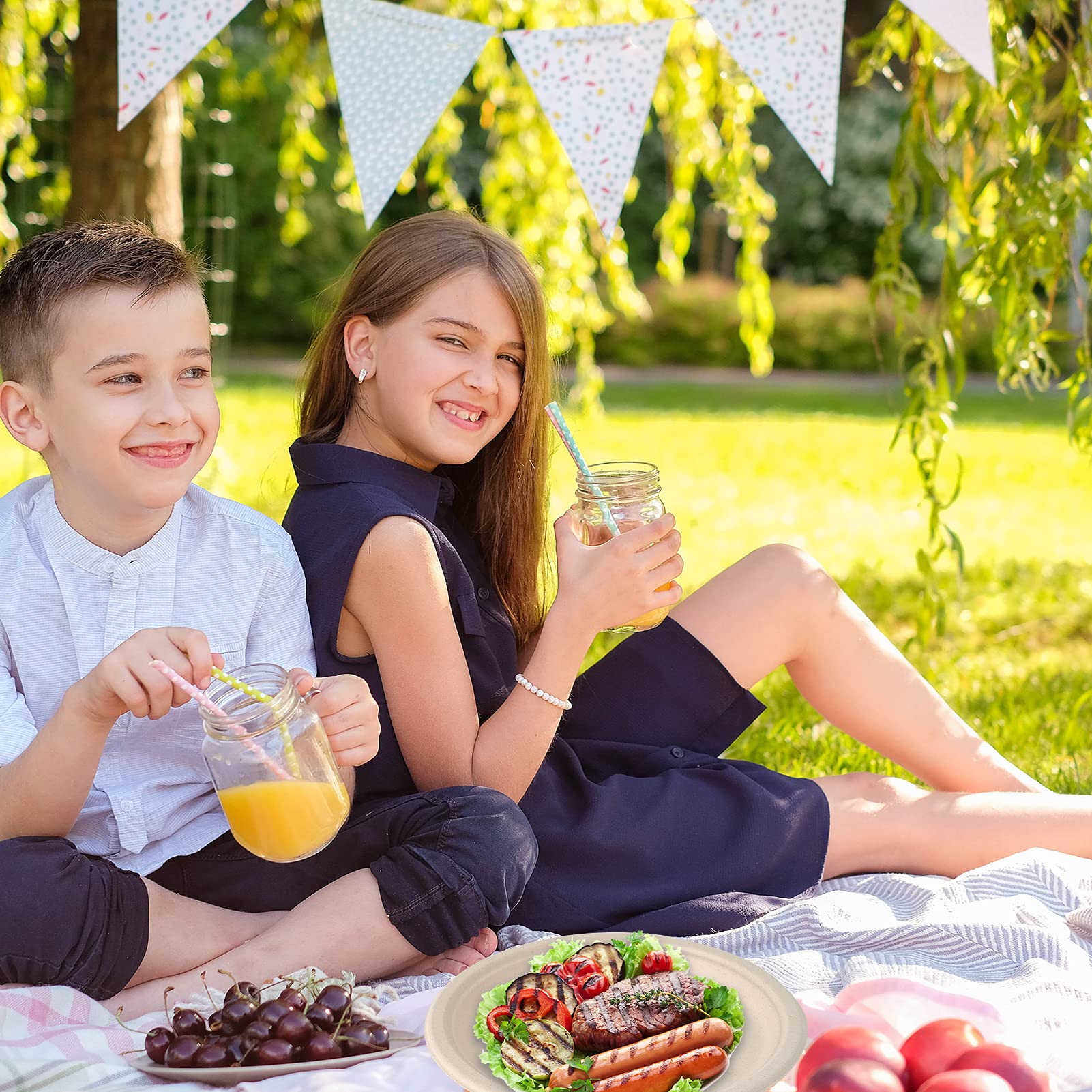 Vplus party-ready plates setup for weddings, picnics, and gatherings.