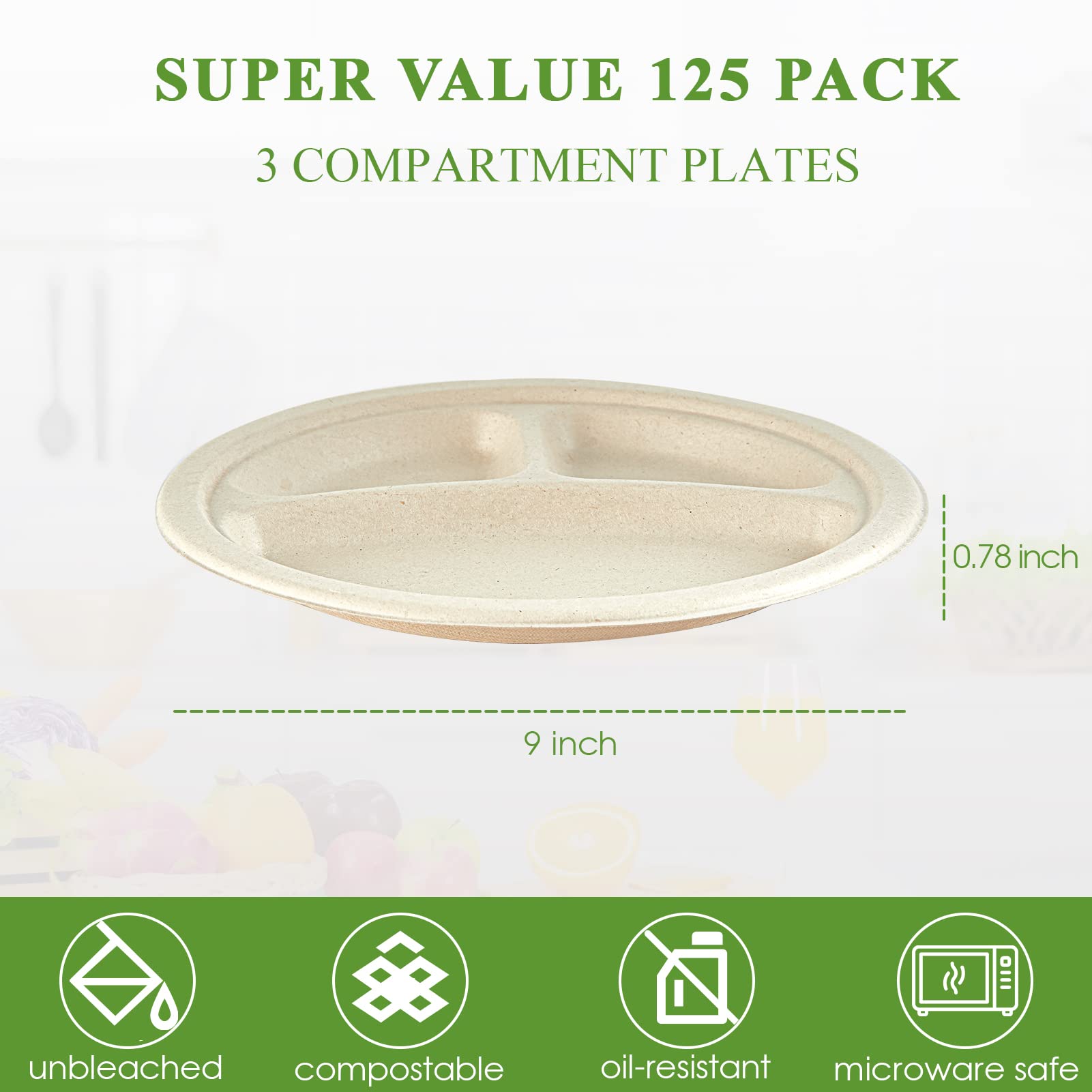 Vplus sugarcane fiber plates microwave and freezer safe for quick reheats