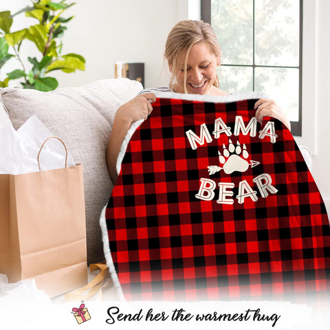 Vprintes Mama Bear wearable blanket hoodie red checker pattern detail