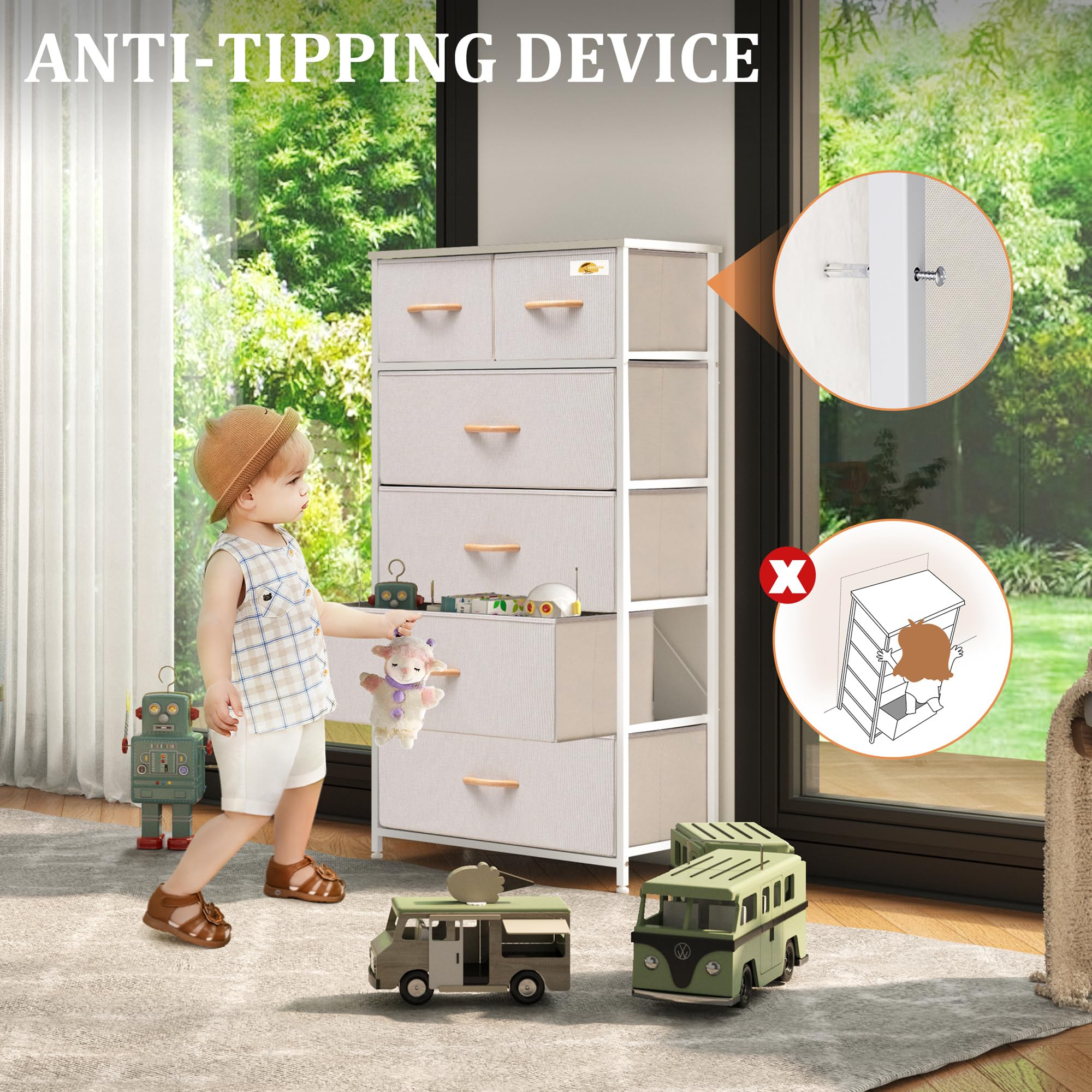 VredHom dresser front handles offer easy opening.