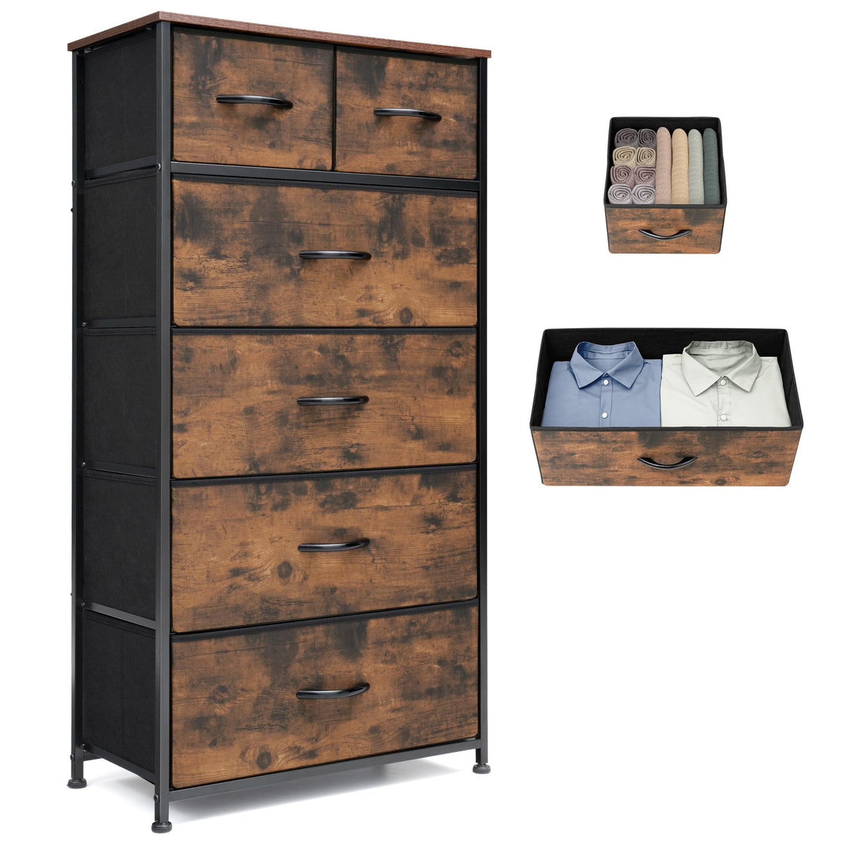 VredHom Fabric Dresser front view showing six-drawer storage for organized clothing.