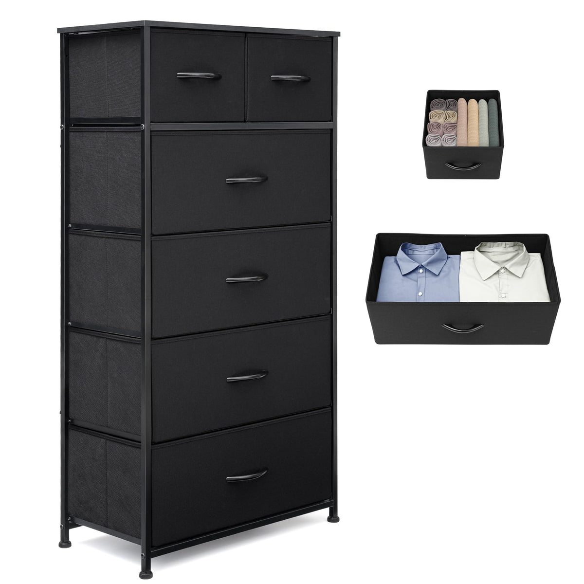 VredHom fabric dresser front view with six drawers for neat storage.