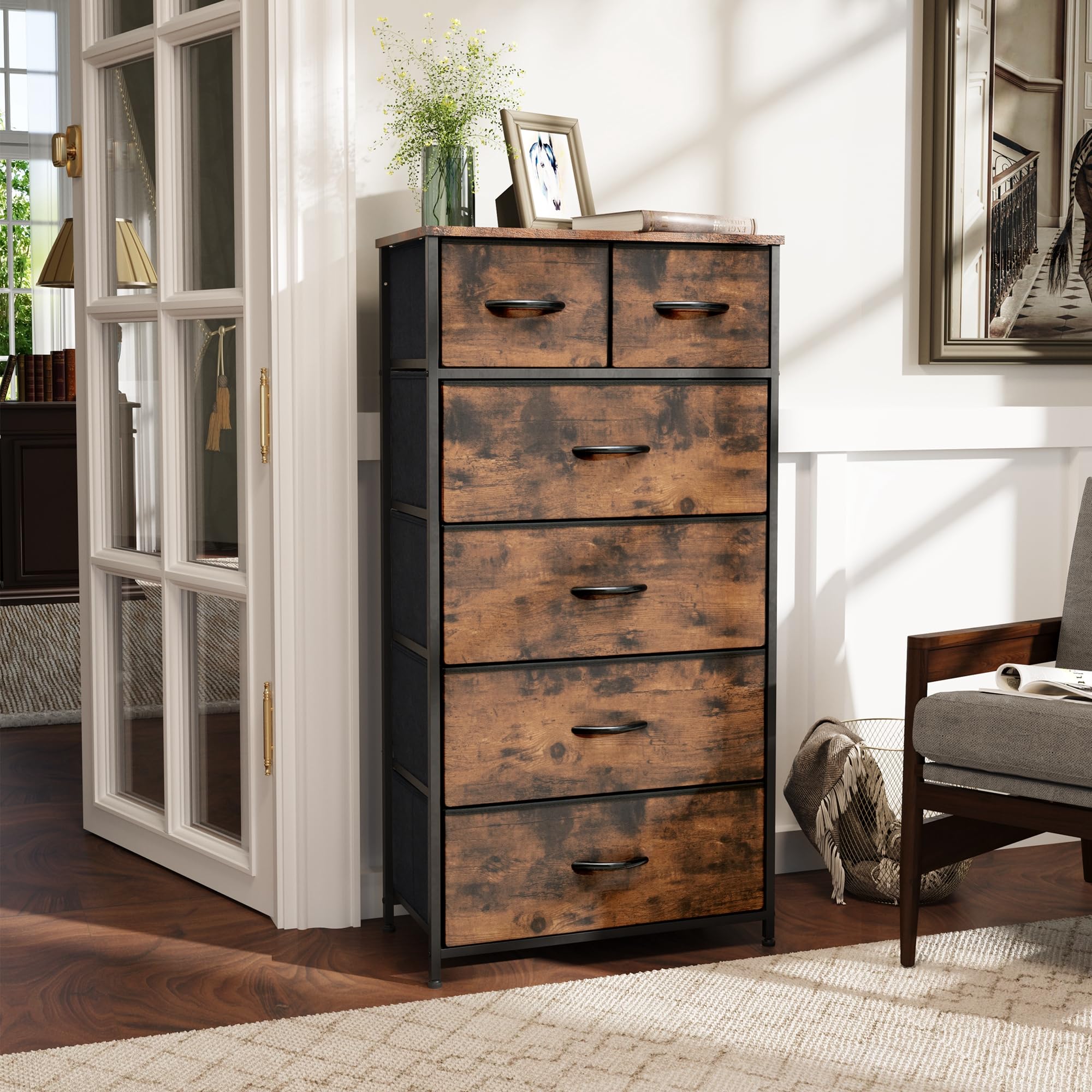 VredHom Fabric Dresser wooden-top steel-frame, sturdy surface for daily use.